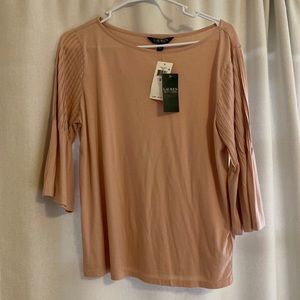 Ralph Lauren cotton mix 3/4 length sleeve size M top in pink. New with tags.